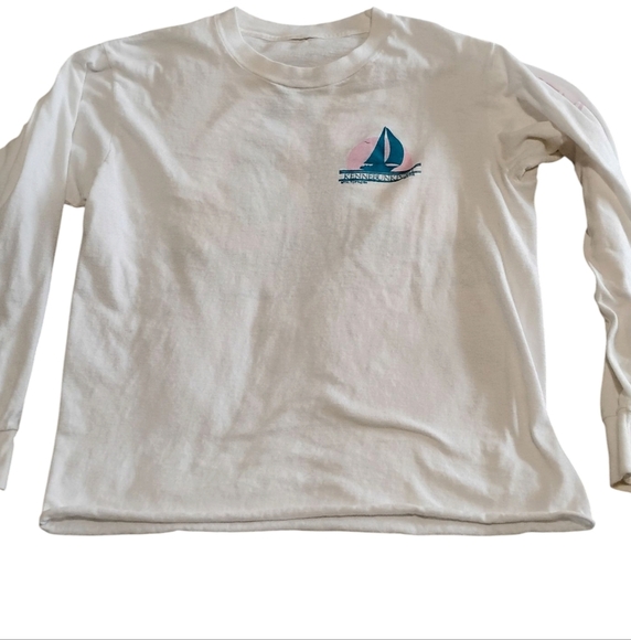 80's VINTAGE White Long Sleeve Cropped Tee with Sailboat Design | Wicked Style - Picture 3 of 10